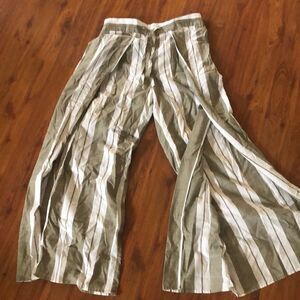 Express Gray and white striped open leg faux wrap, pants, wide leg m